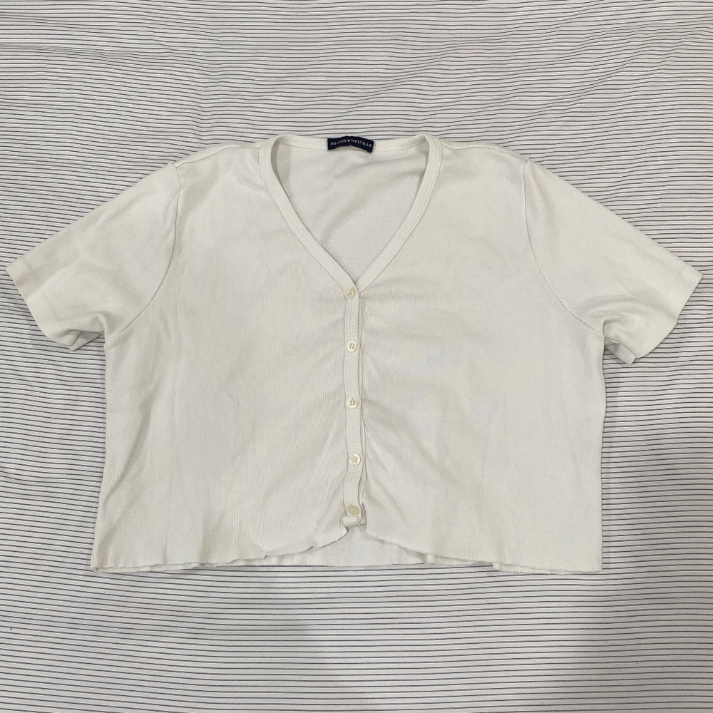 Brandy Melville White Cropped Button Up Top